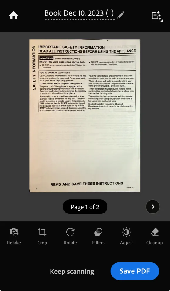 how to scan a book to pdf tap on book