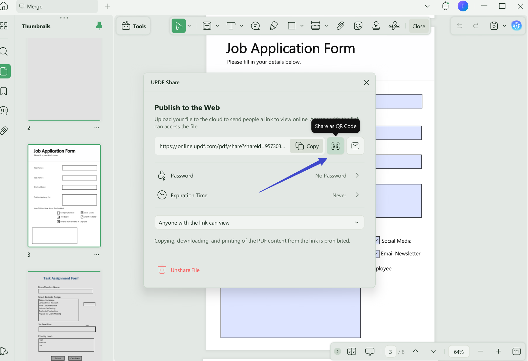share pdf online UPDF QR Code