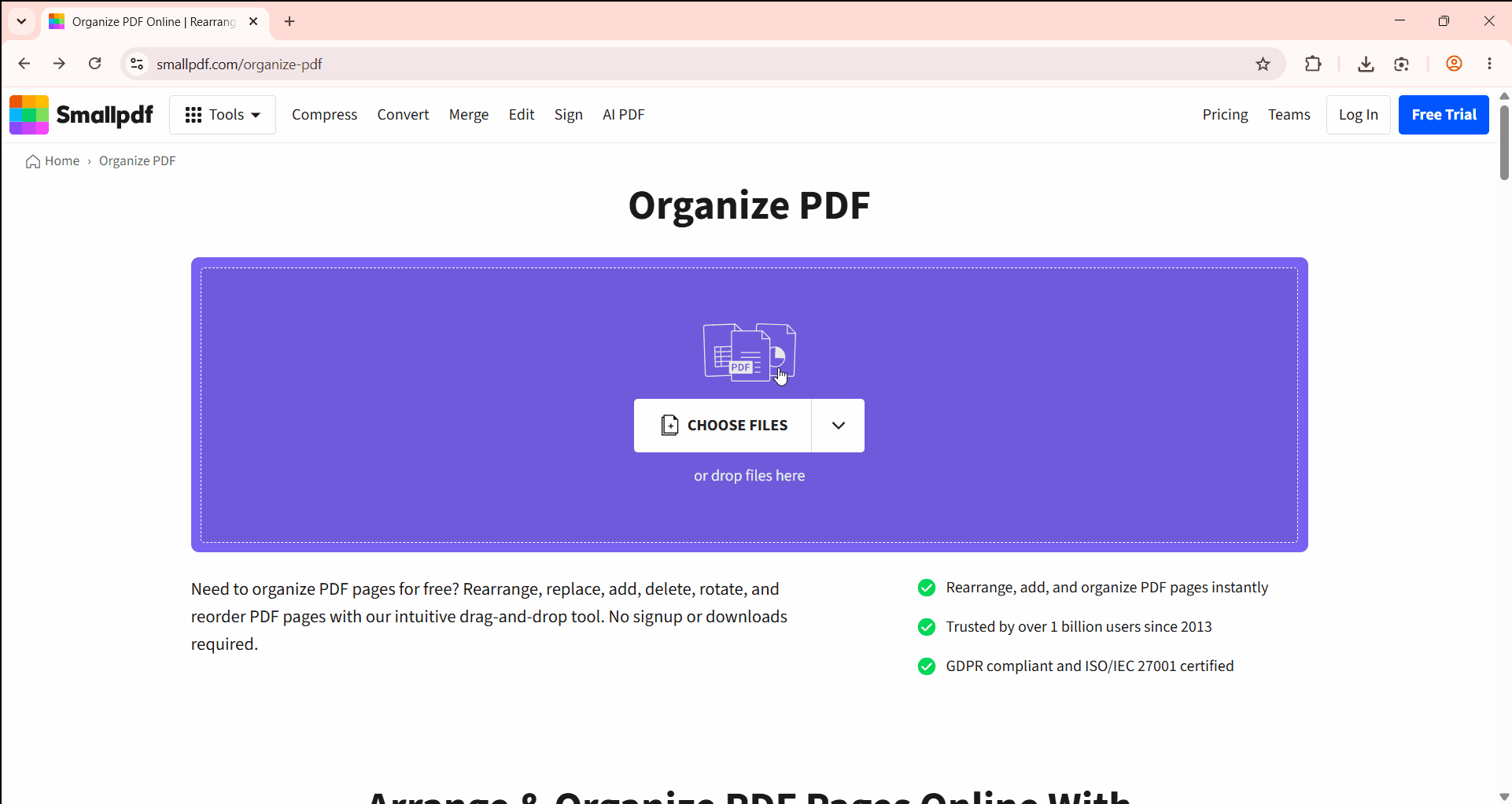 Swap PDF Pages Online via Smallpdf