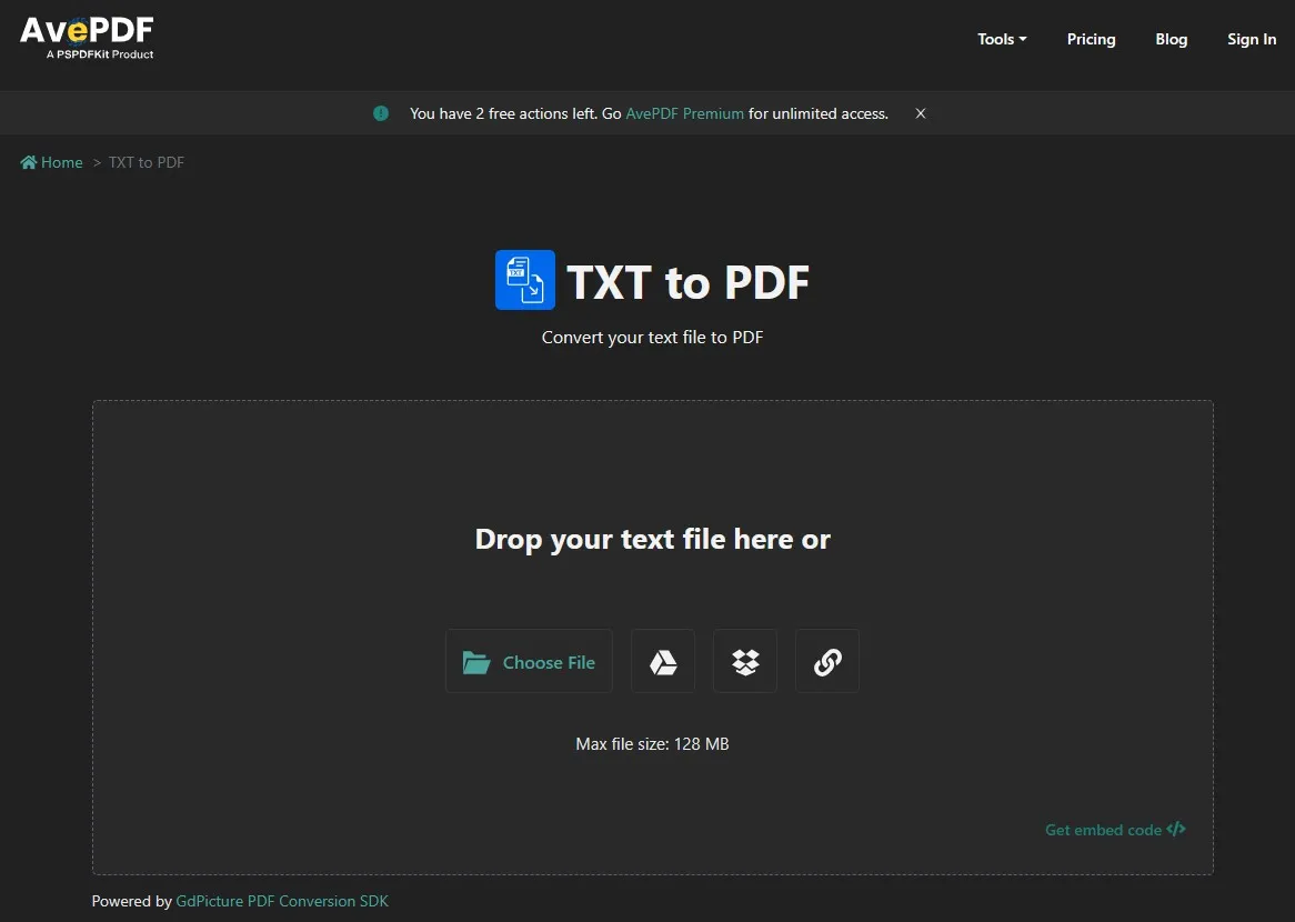 txt file to pdf converter online avepdf