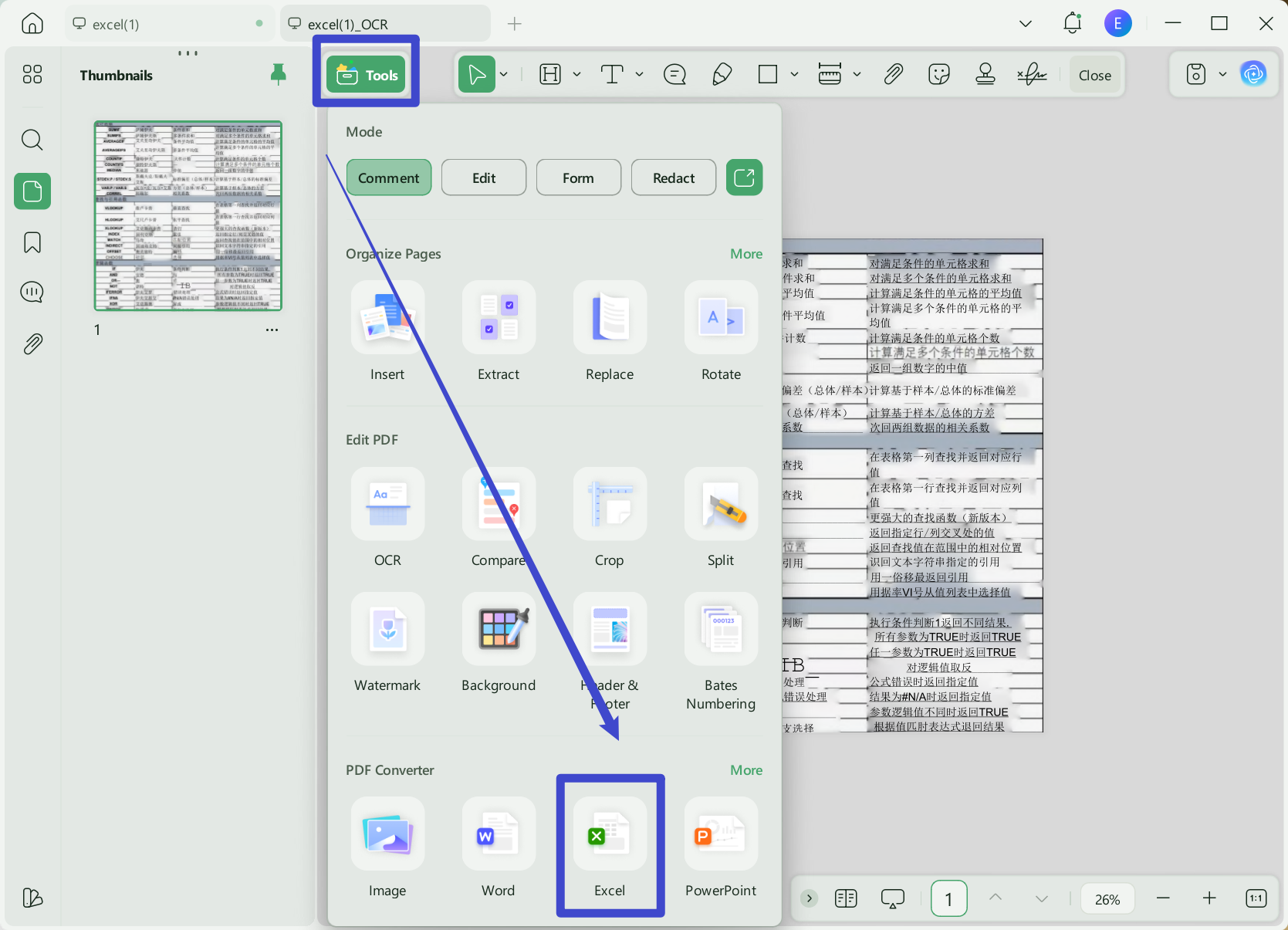 Export scanned table to Excel with UPDF