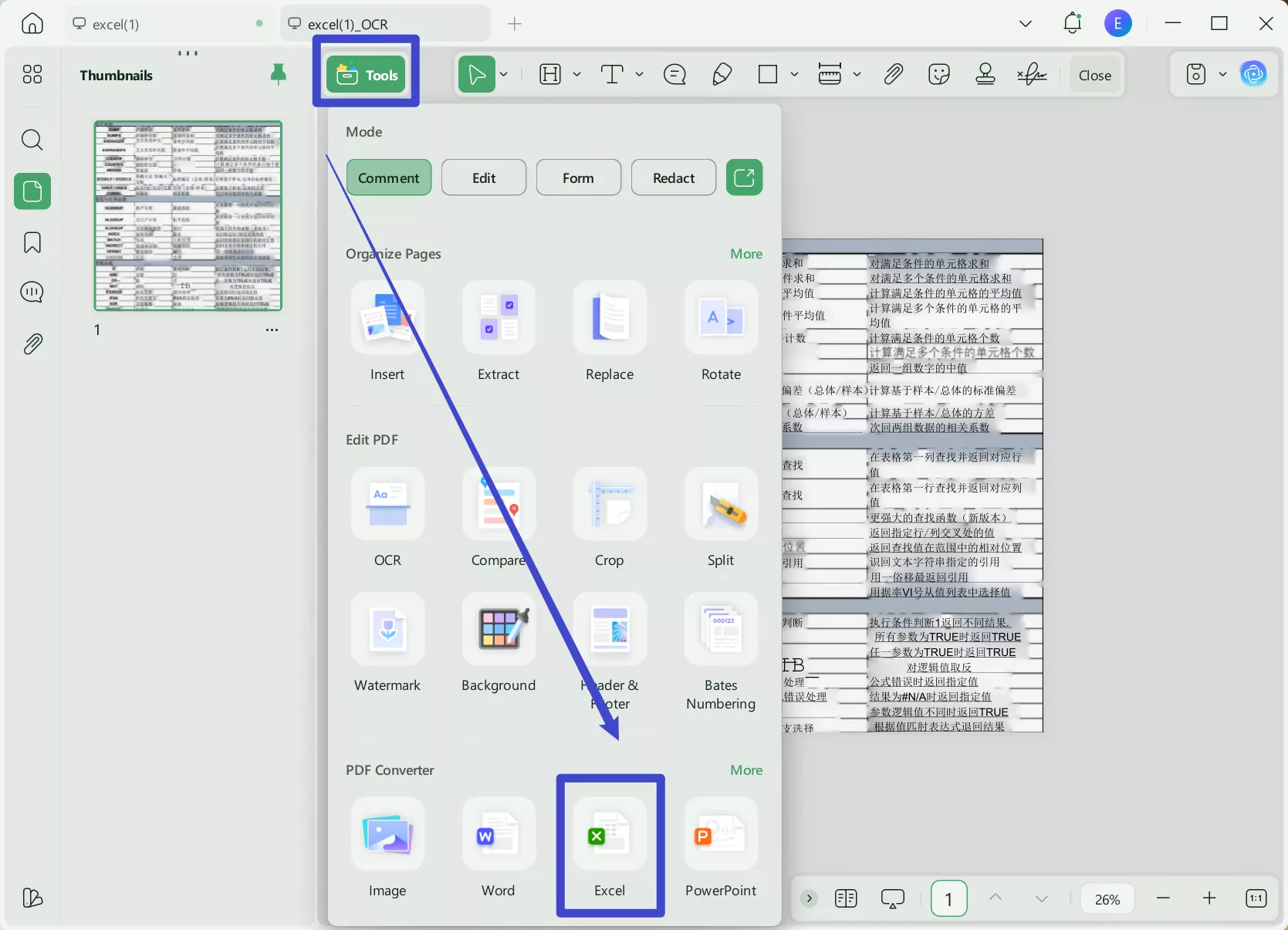 Export scanned table to Excel with UPDF