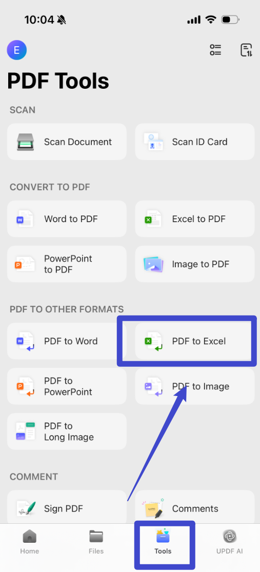 Click "Tools", choose "PDF to Excel"