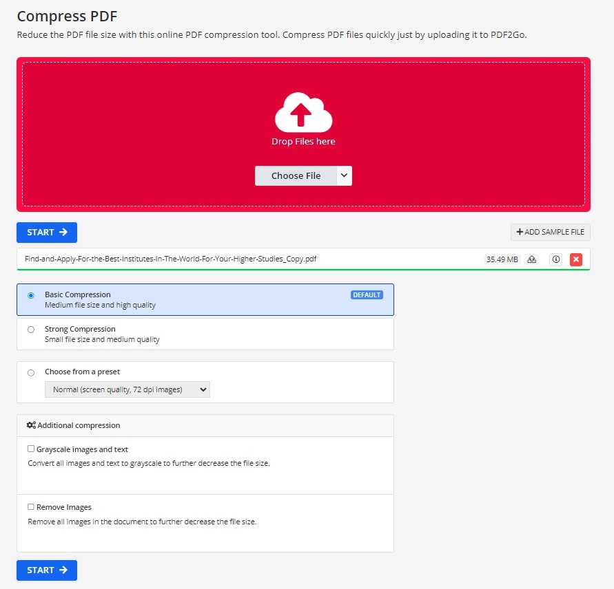 Online-PDF-Komprimierer pdf2go PDF-Kompressor-Tool