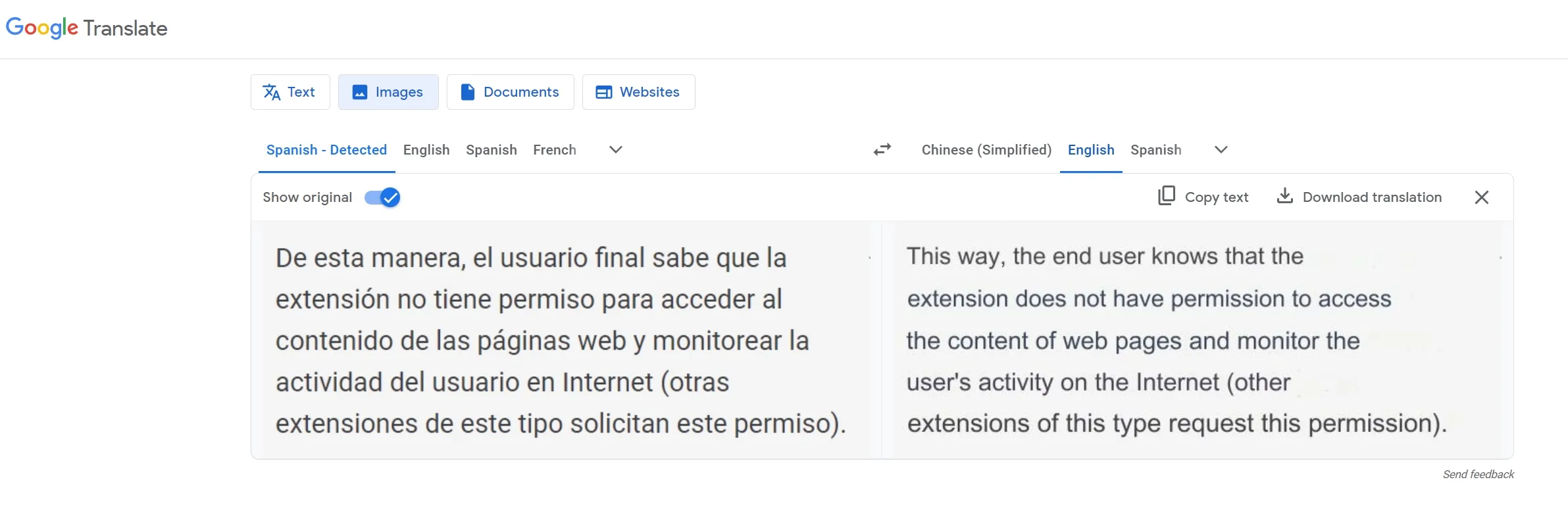  translate image Spanish to English google