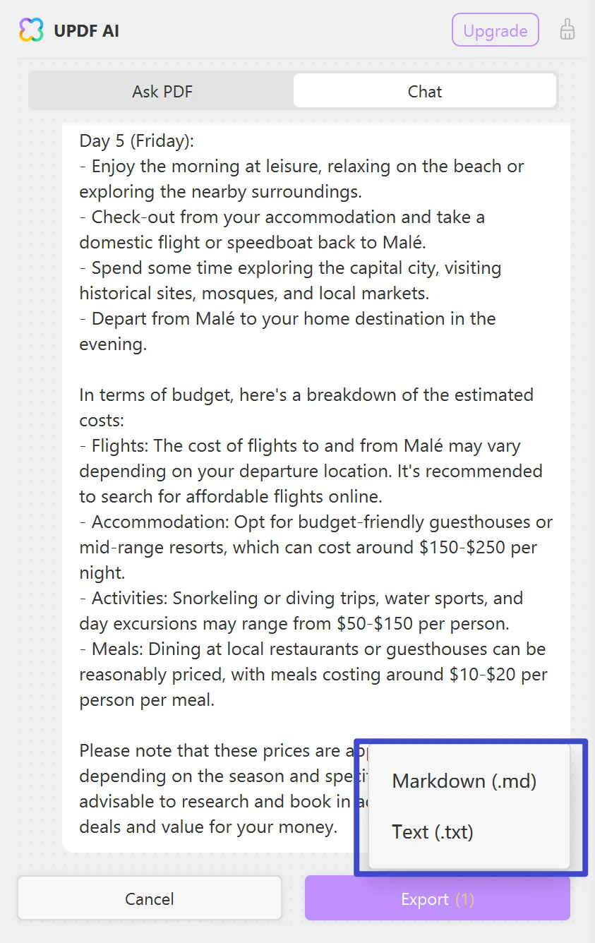 trip planner ai export forms