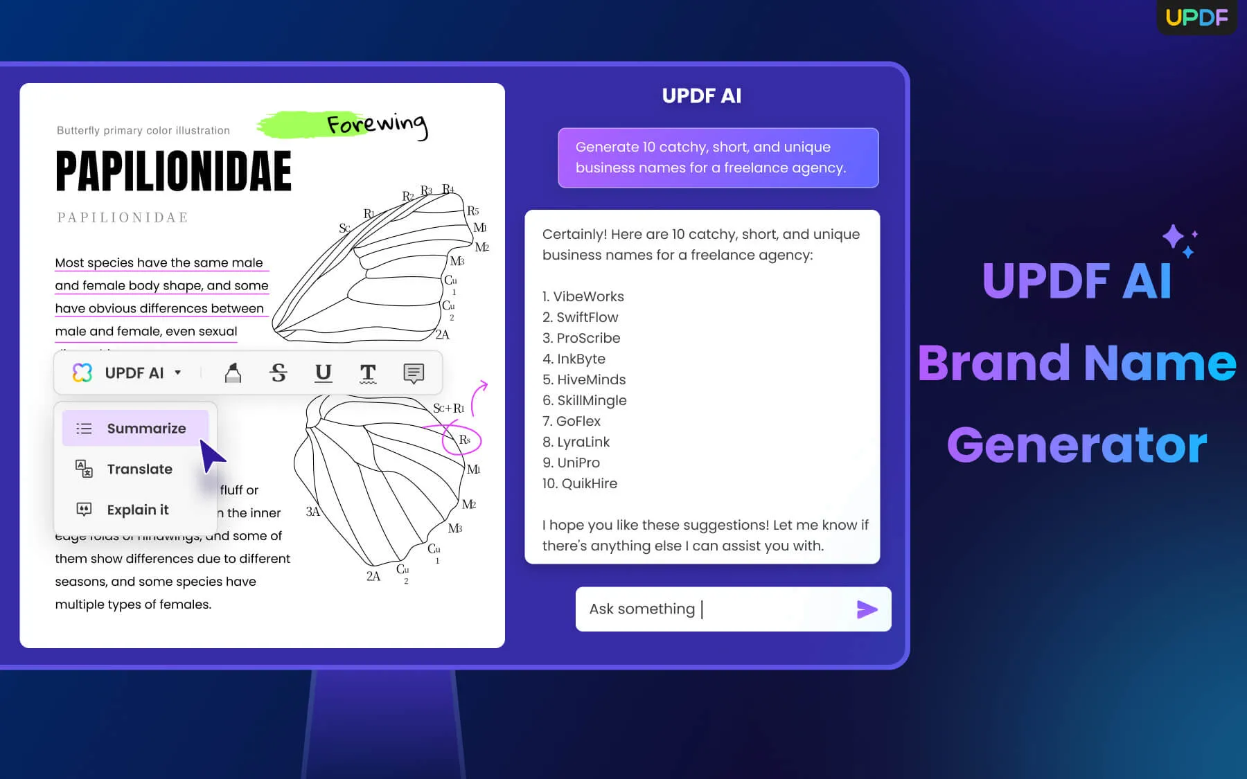 générateur de nom d'entreprise ai updf ai