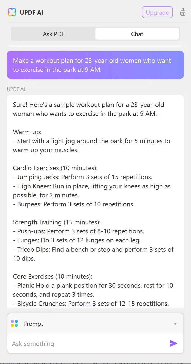 ai workout generator updf ai chat