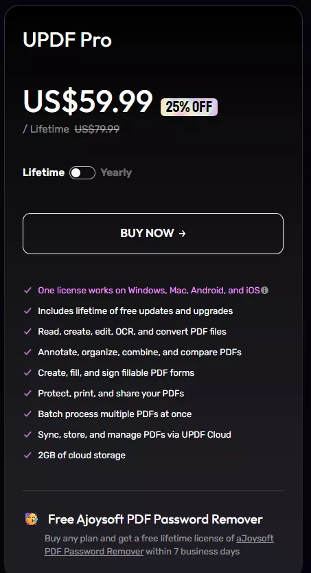 updf pro lifetime plan