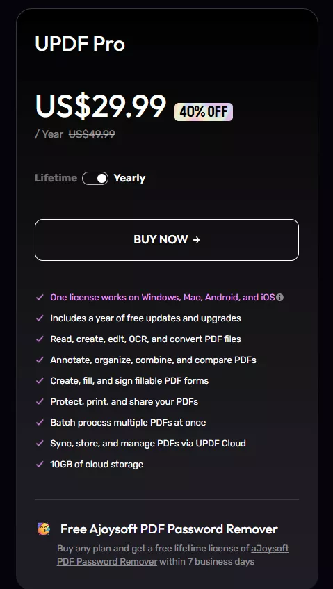 updf pro yearly plan