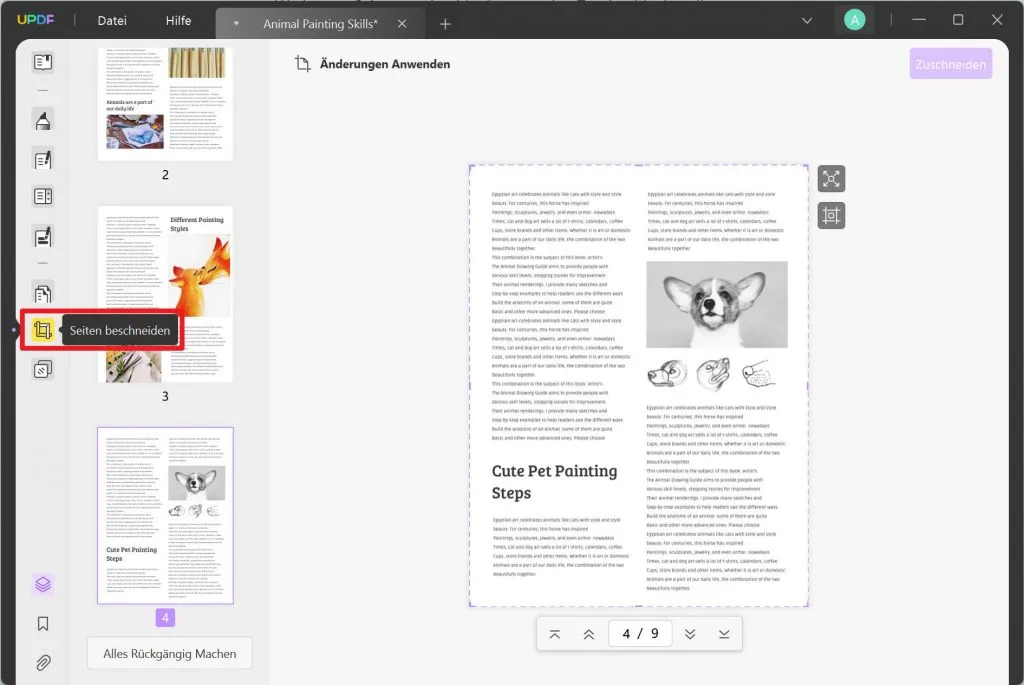 UPDF Seiten zuschneiden