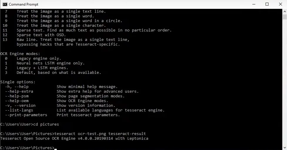 tesseract ocr command prompt