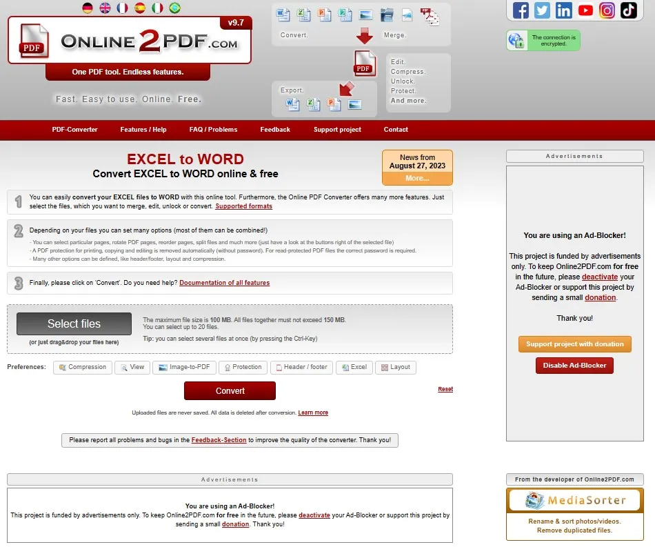 convert xls to word online online2pdf