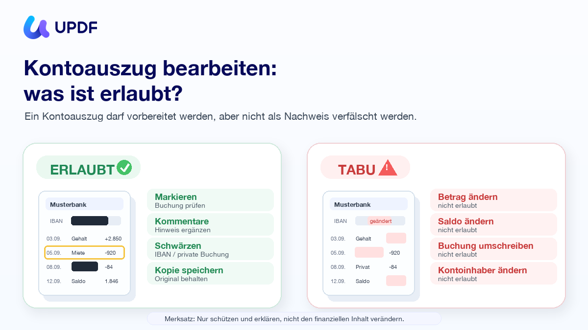 Was Sie bei Kontoauszügen nicht ändern sollten