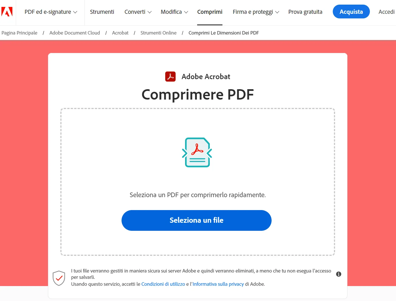 Ridurre dimensioni PDF online con Acrobat