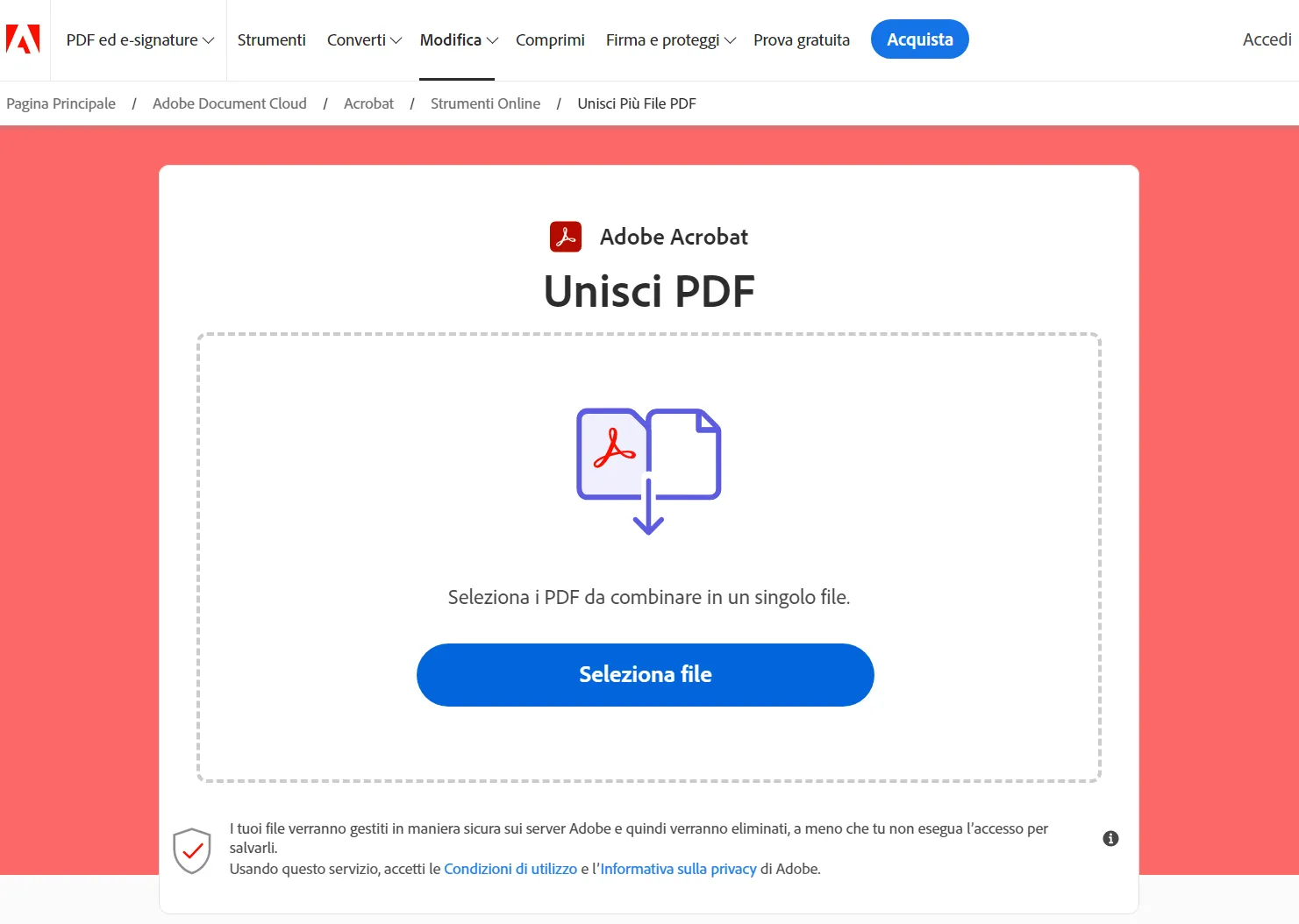 Unire PDF con Adobe Acrobat Online