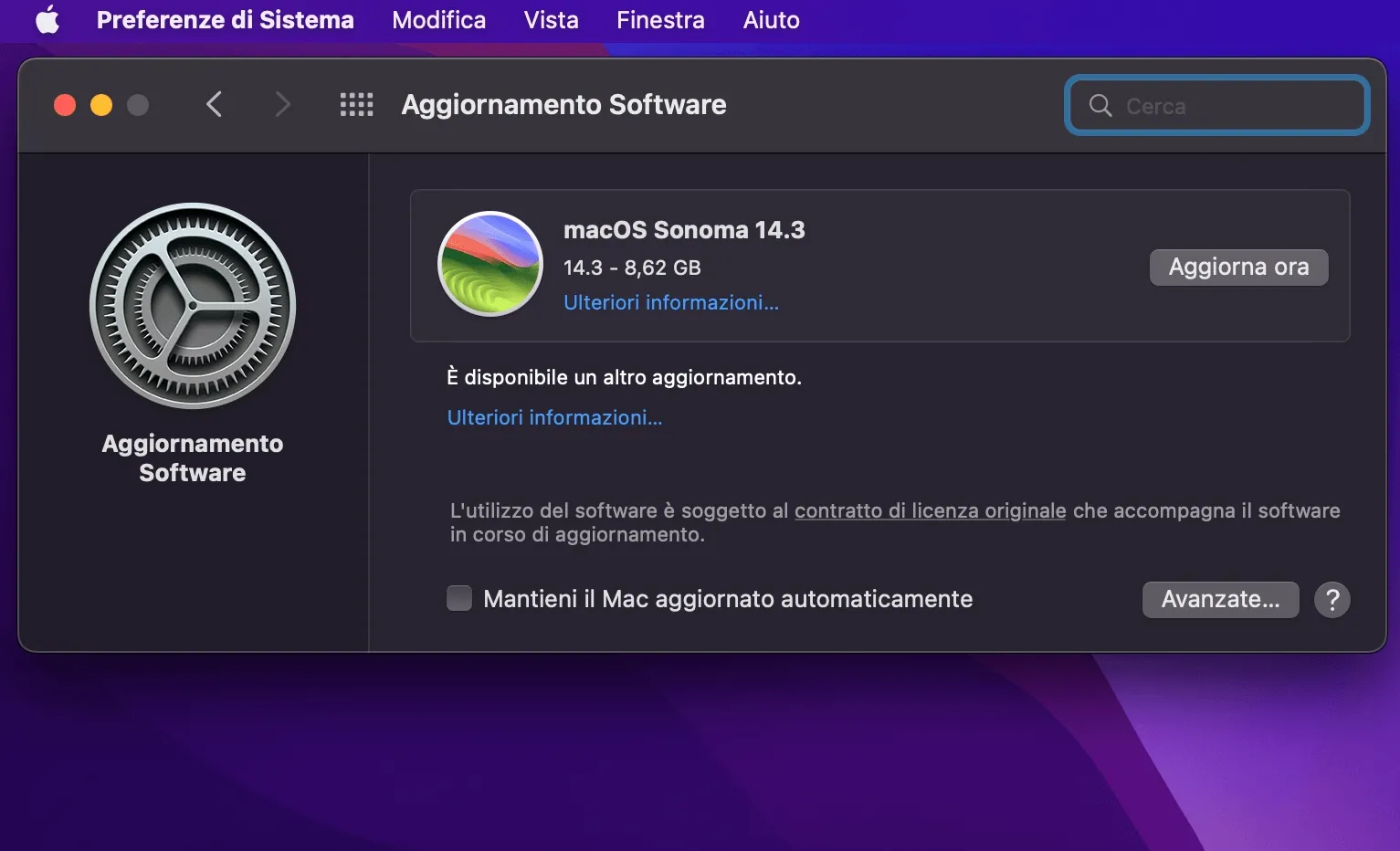 Aggiorna il sistema macOS