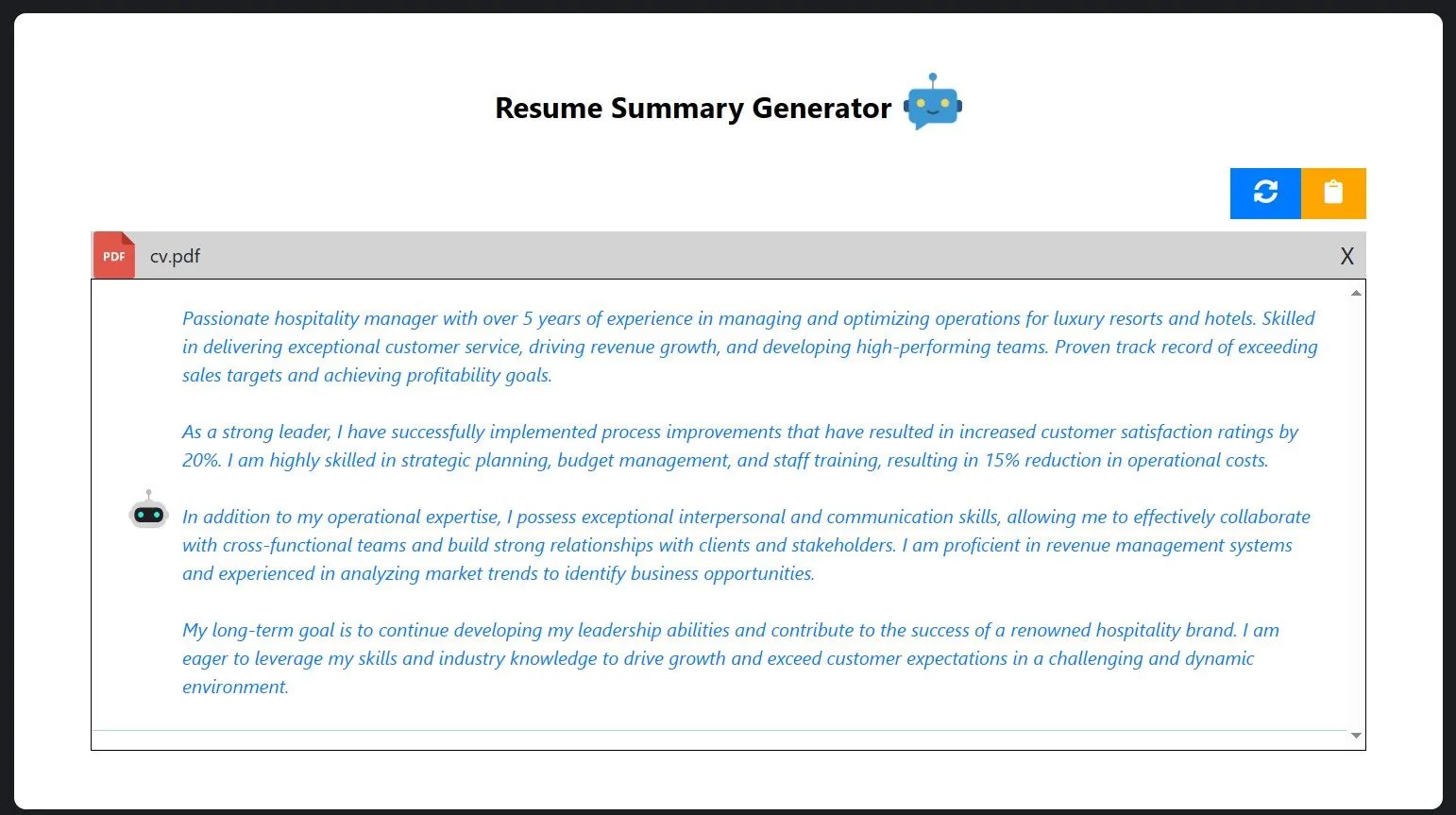 resume summary generator lazyapply