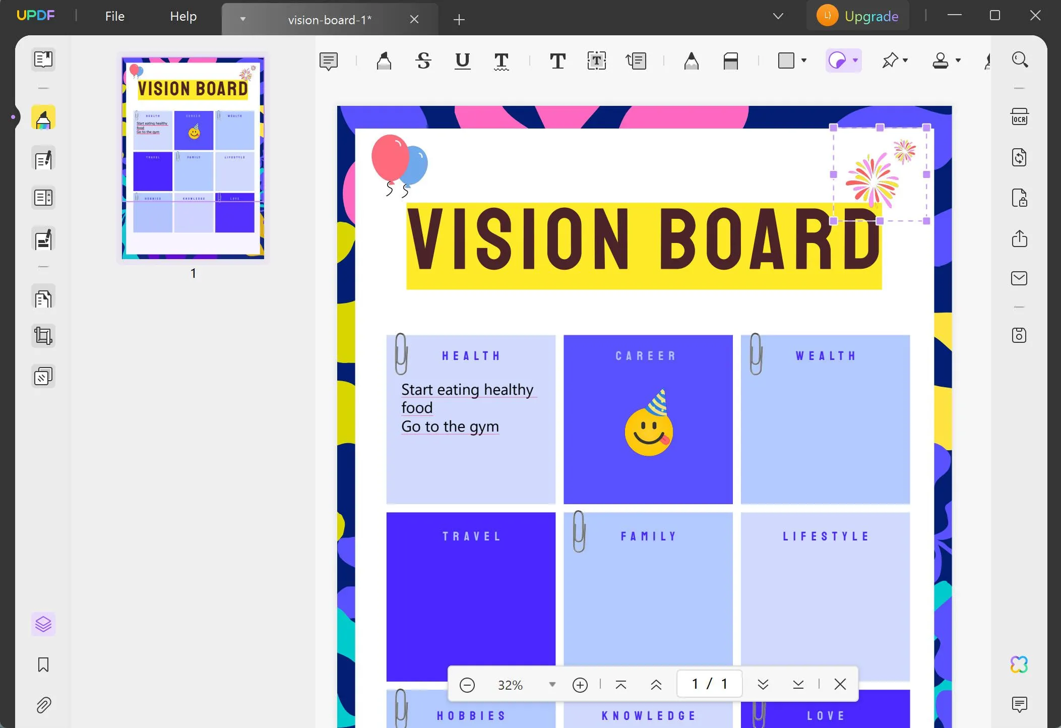 vision board template annotate