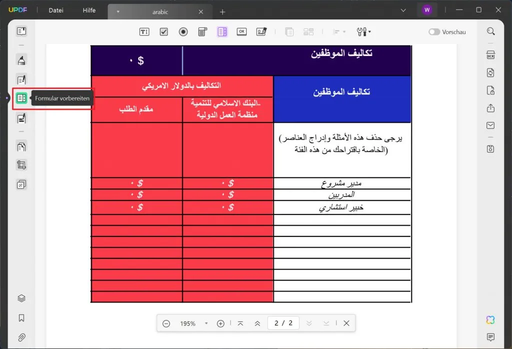 Arabische PDF Formulare ausfüllen