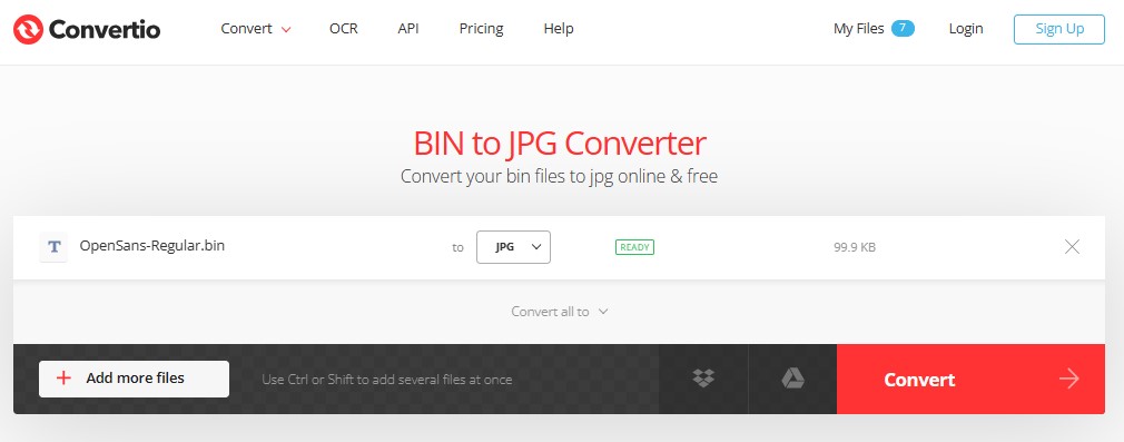 bin to pdf convertio convert button