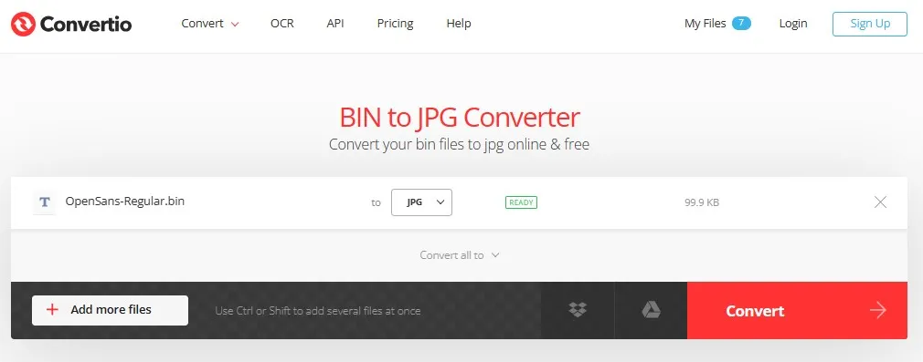 convertio  Bin-zu-PDF-Konvertierungsschaltfläche