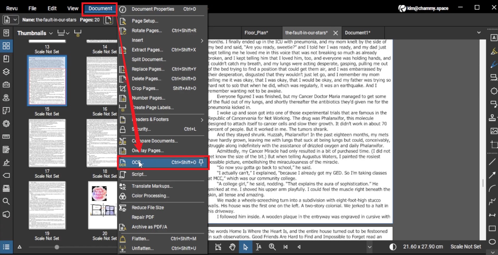bluebeam ocr option