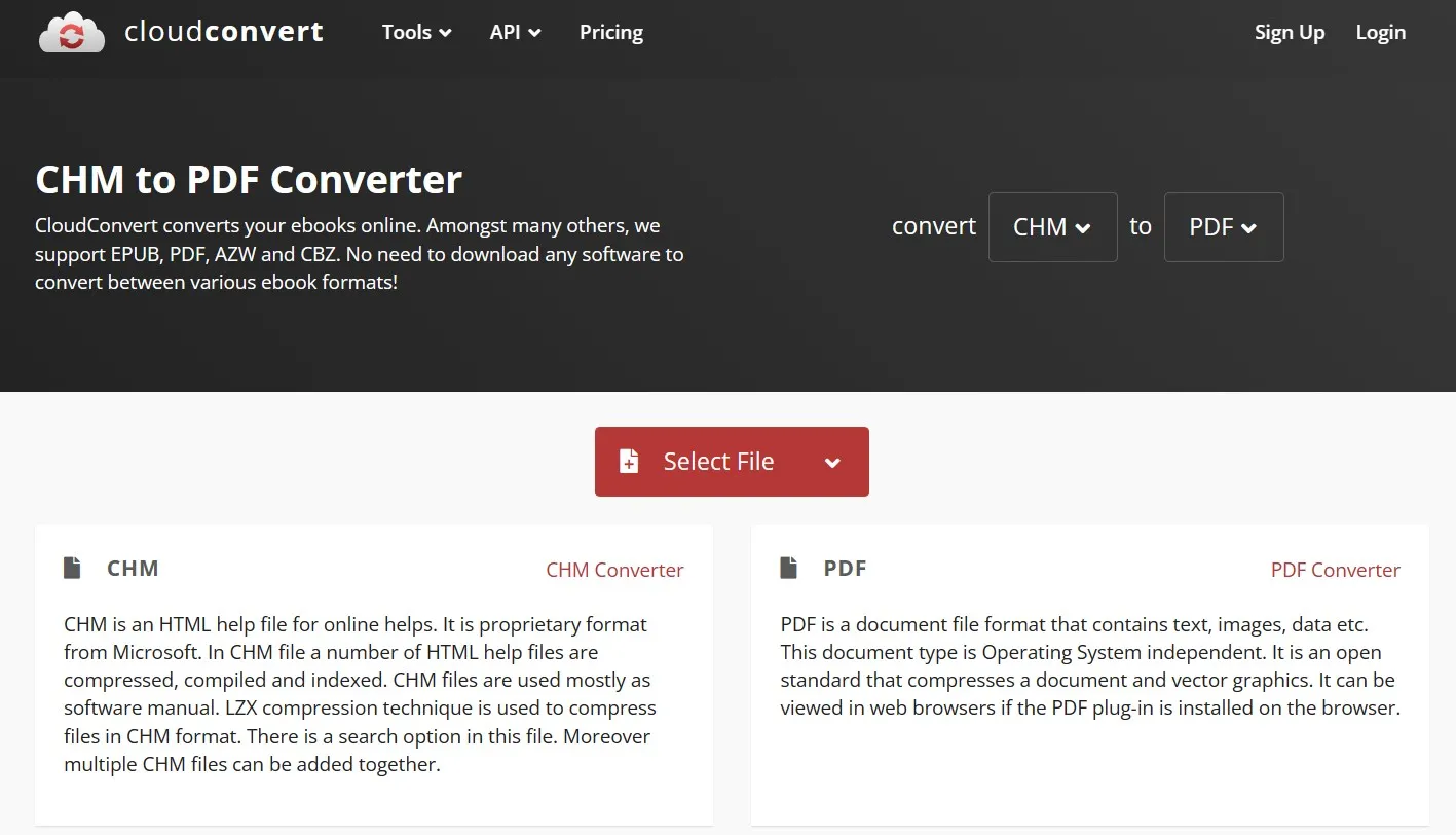 chm to pdf cloudconvert select file