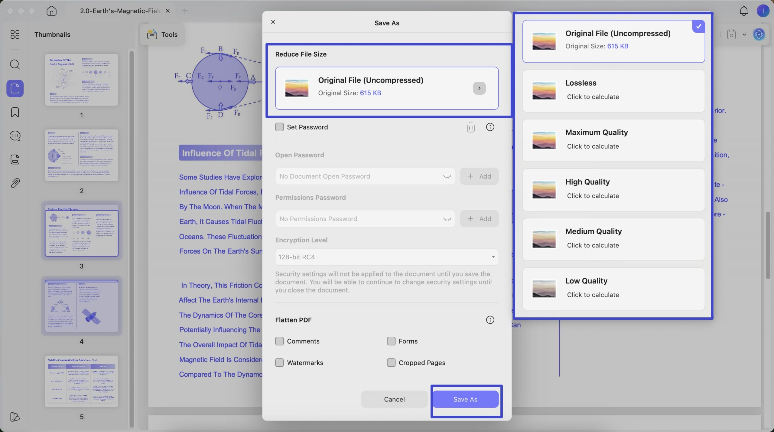 choose desired quality when reduce file size