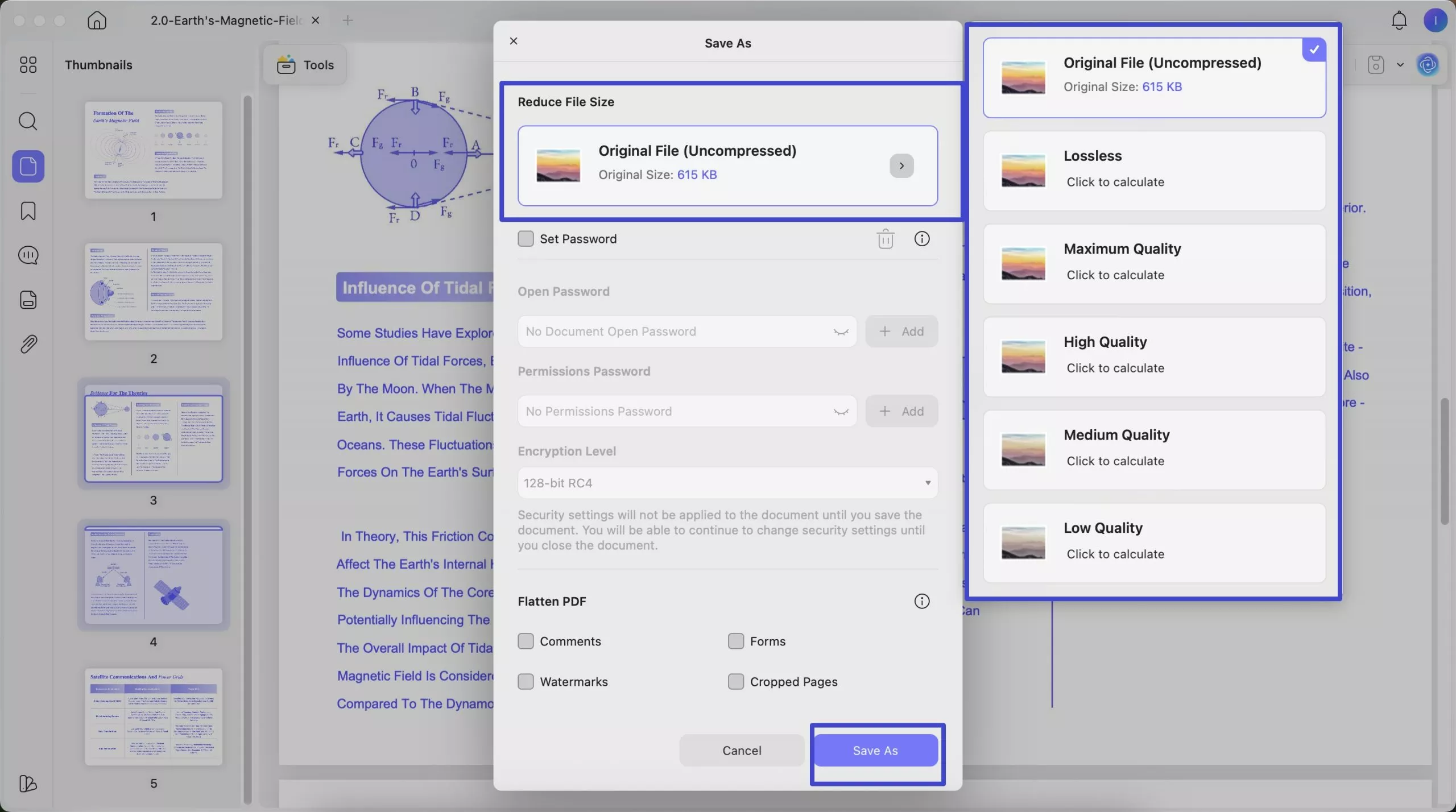 choose desired quality when reduce file size