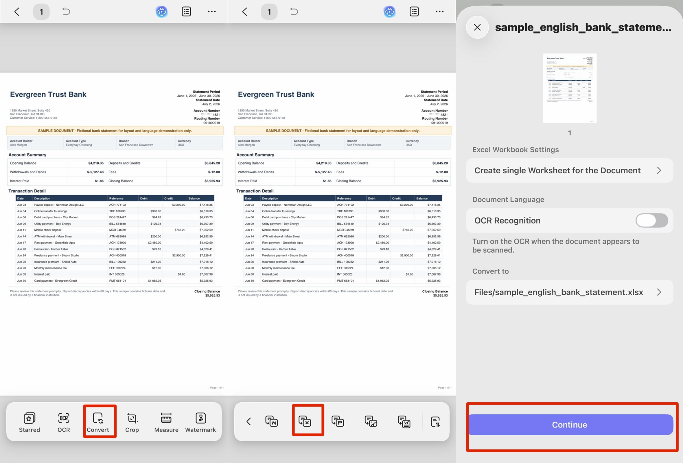 convert a bank statement to excel on iphone, ipad & android