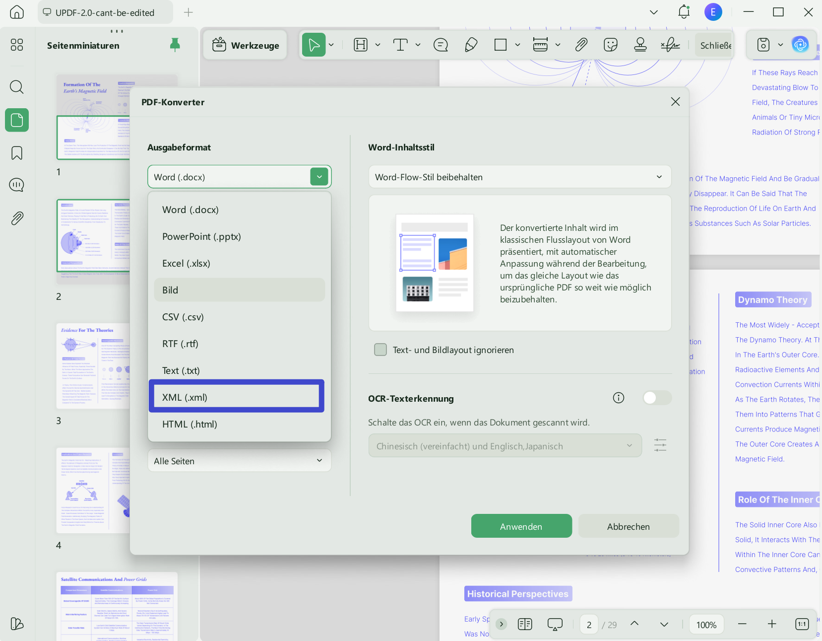 PDF in xml exportieten