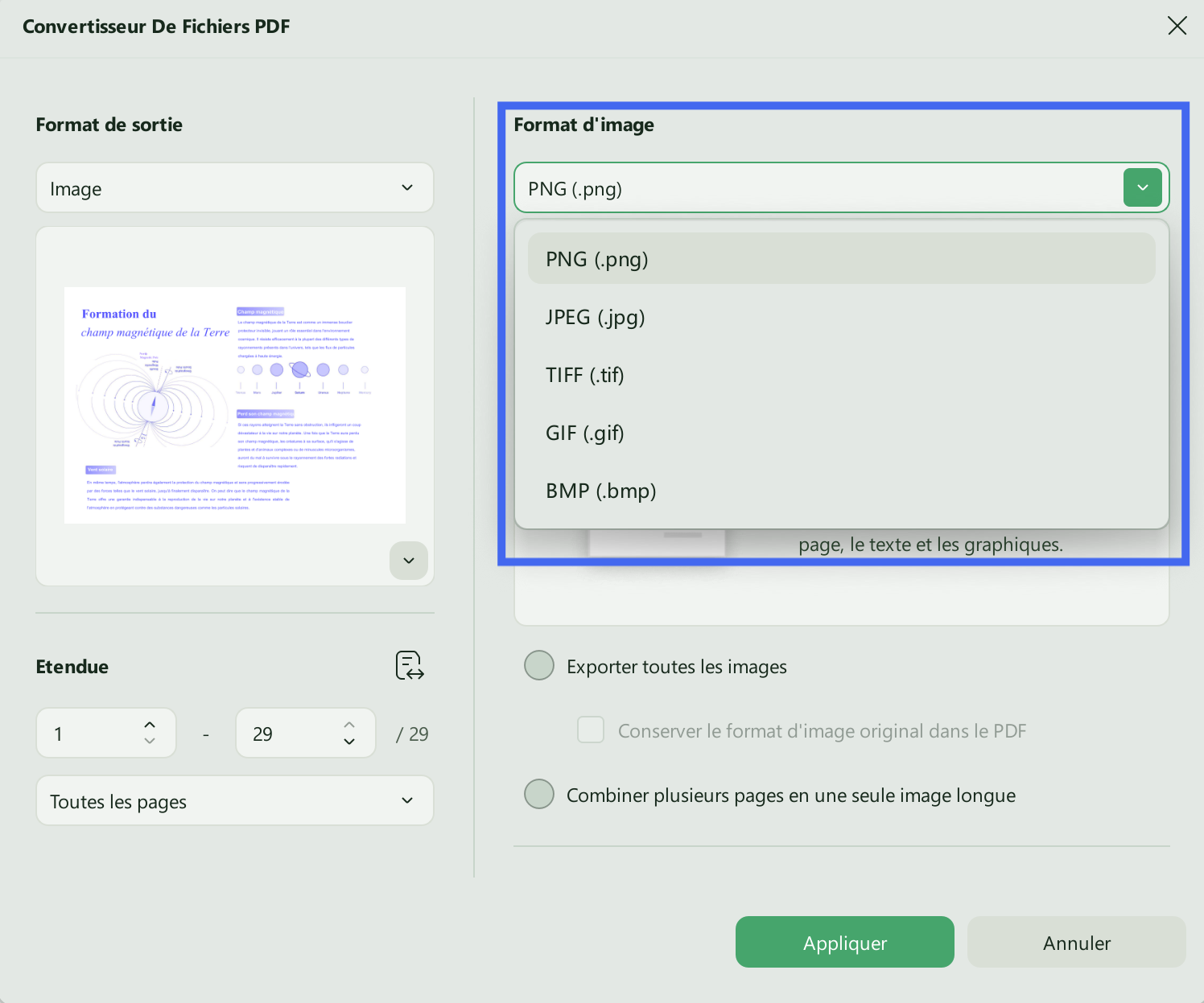 choisir des formats des images