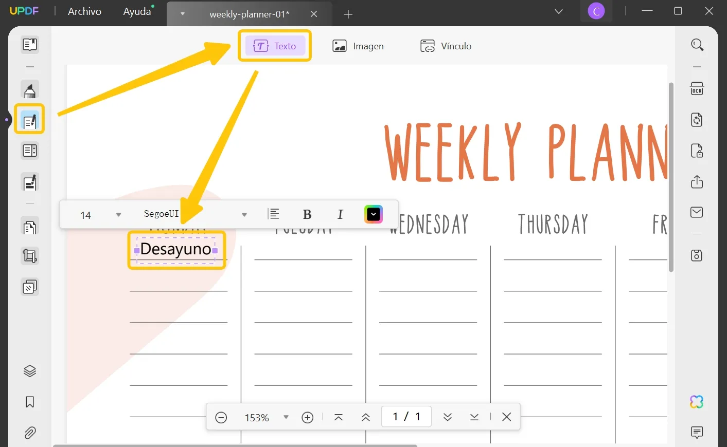 daily productivity planner add text to pdf