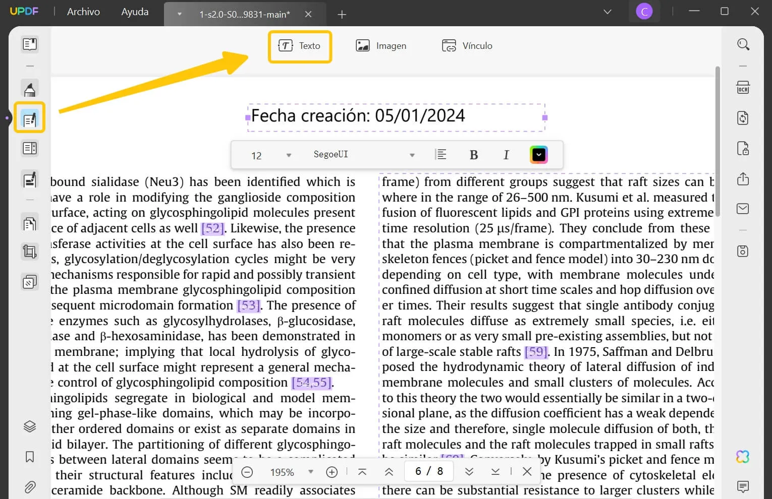 cambiar la fecha de creación del pdf haga clic en la fecha