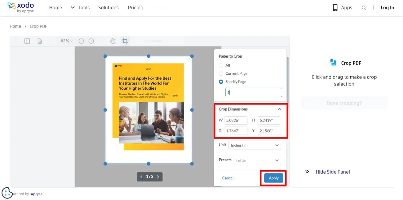 crop pdf page online hit the apply button