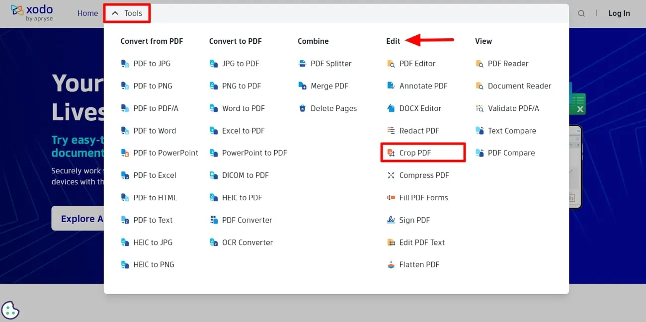 recortar página pdf en línea elegir herramienta recortar pdf