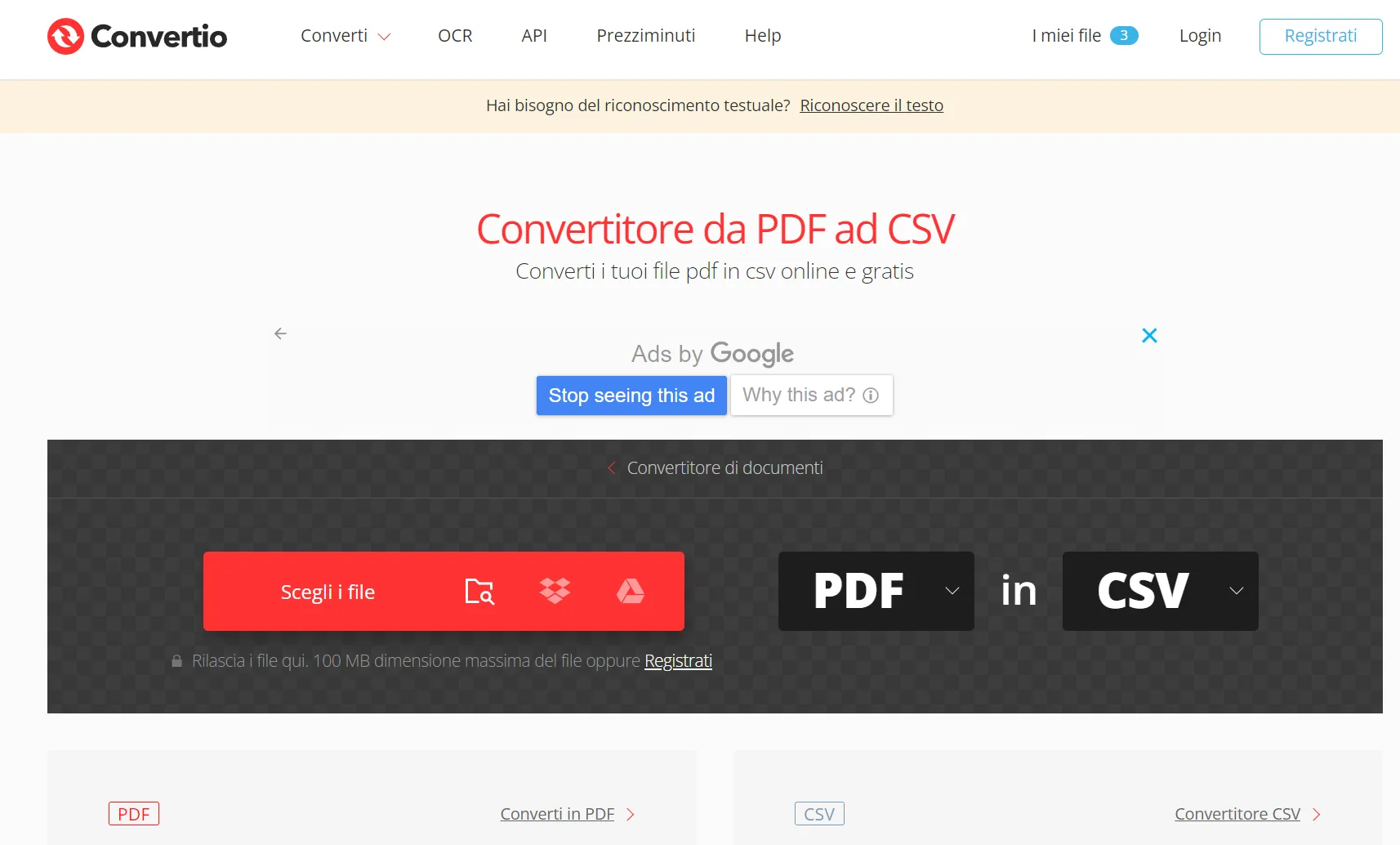 Trasforma PDF in CSV online