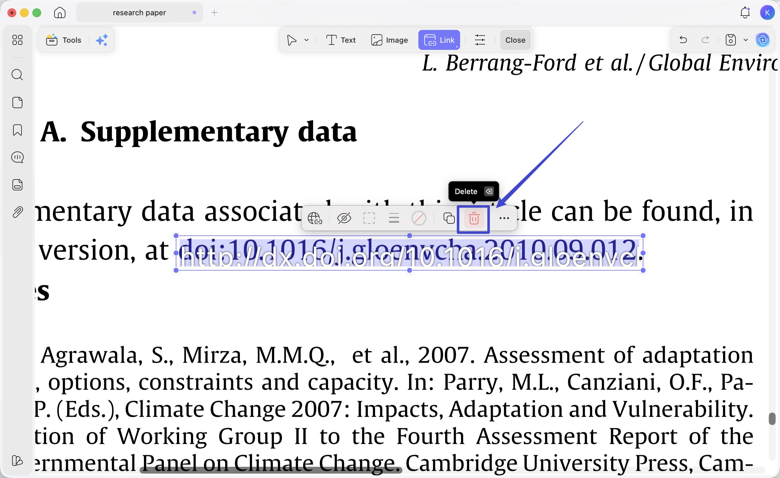 delete the link from floating bar updf mac