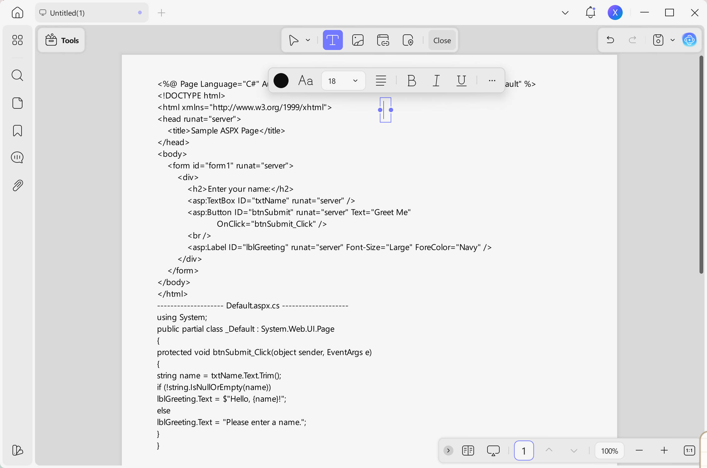 aspx to pdf edit text