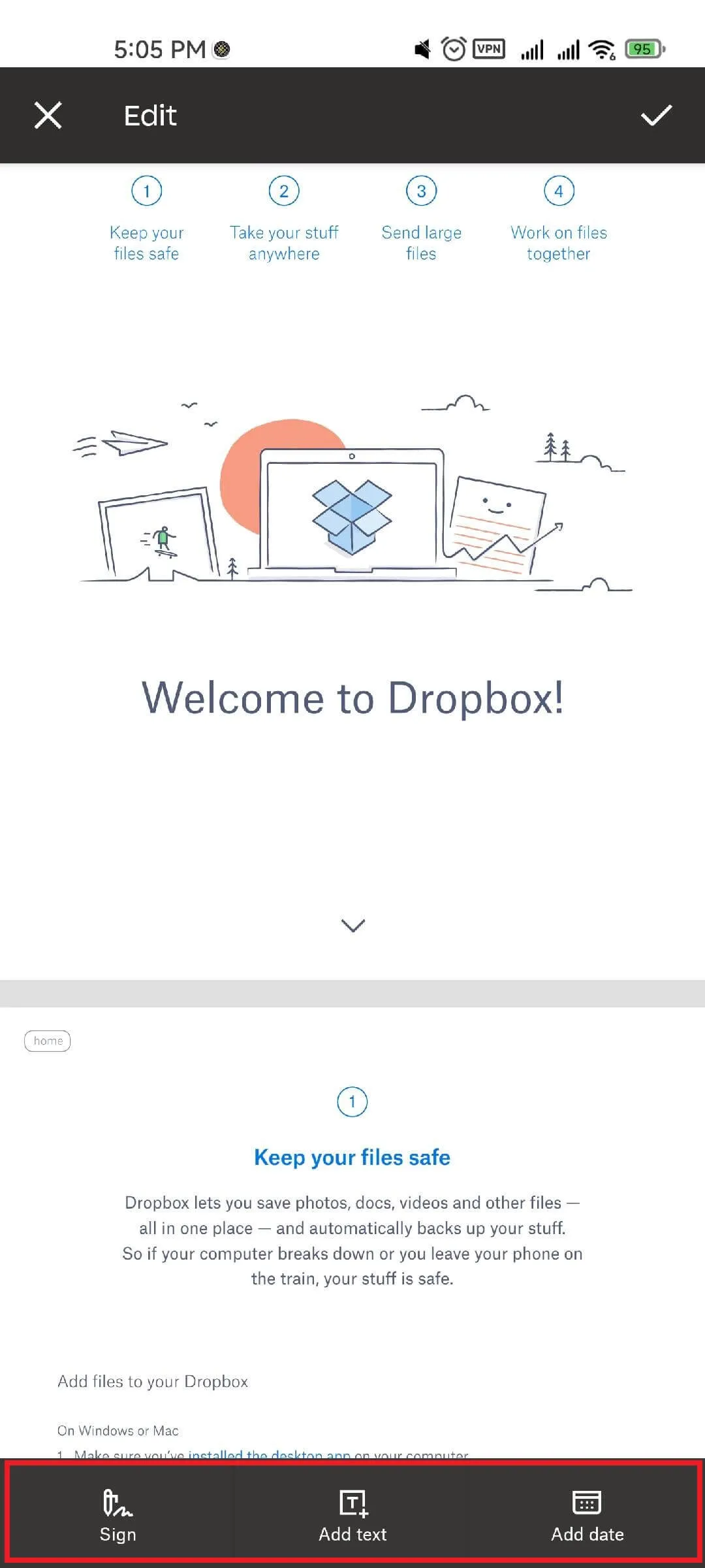 使用 Dropbox Android 編輯 PDF