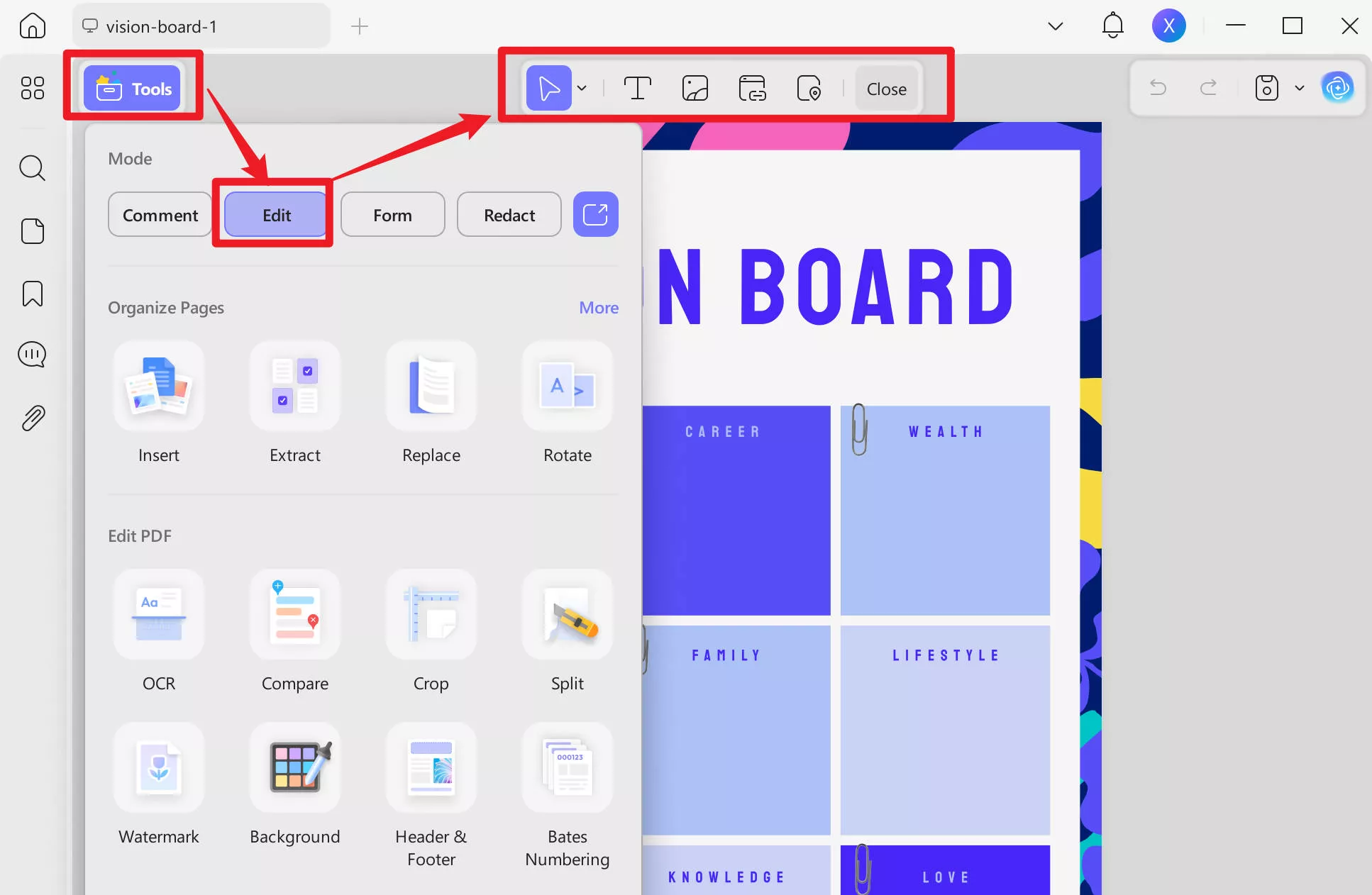 vision board template edit