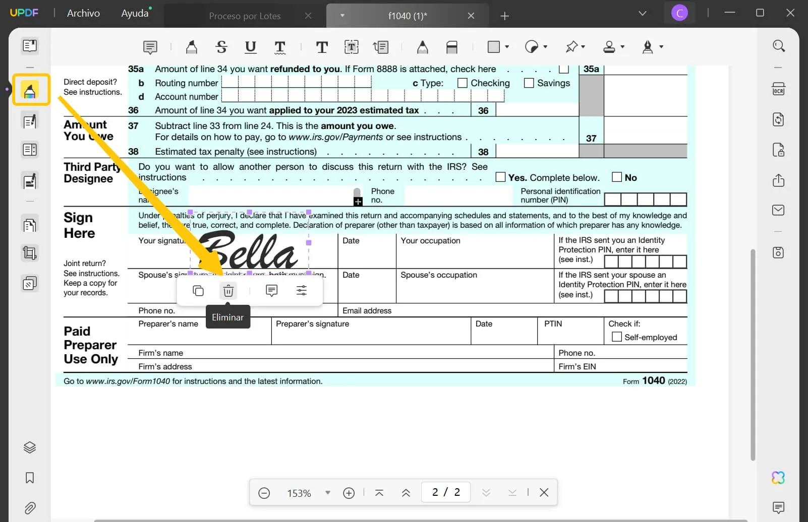 how to delete signature in pdf using updf