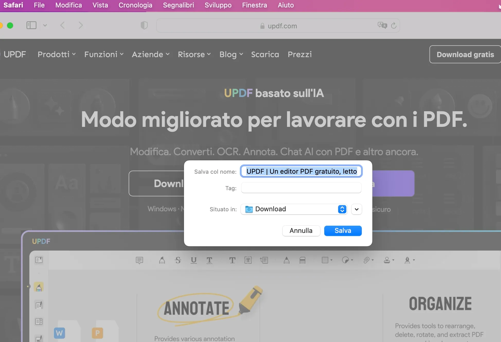 Esportare una pagina Web come PDF in Safari