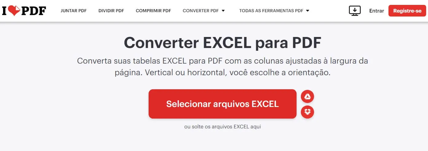 converter excel para pdf com ilovepdf