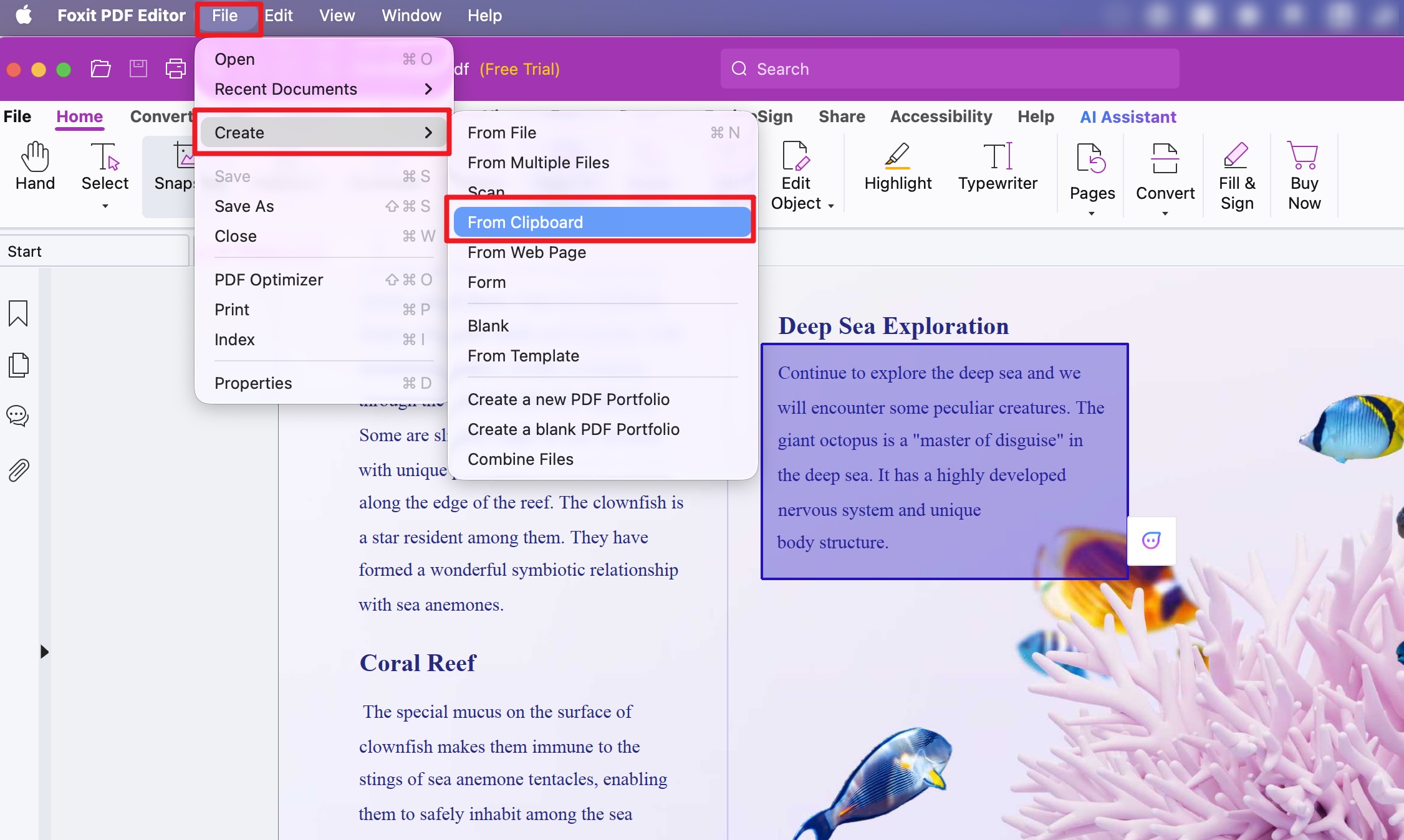 foxit creates pdf from clipboard