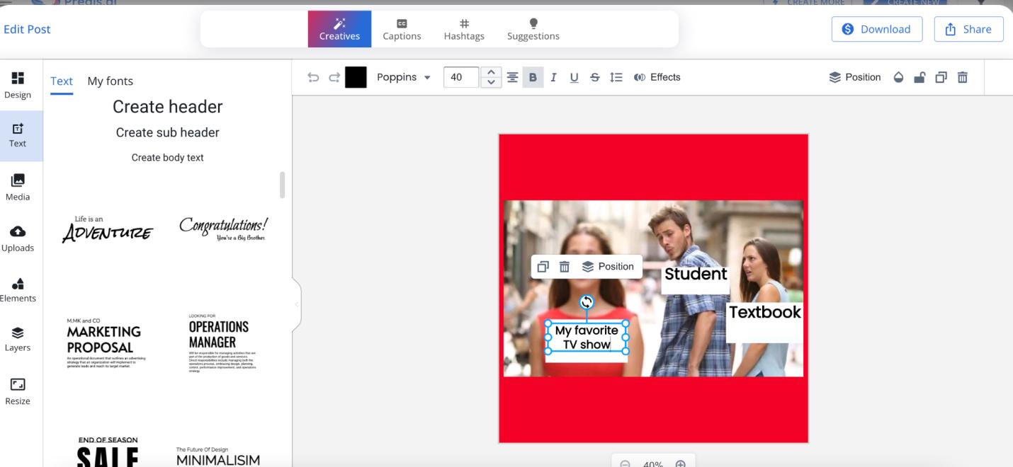 Finals-Memes: Klicken Sie auf Textfelder