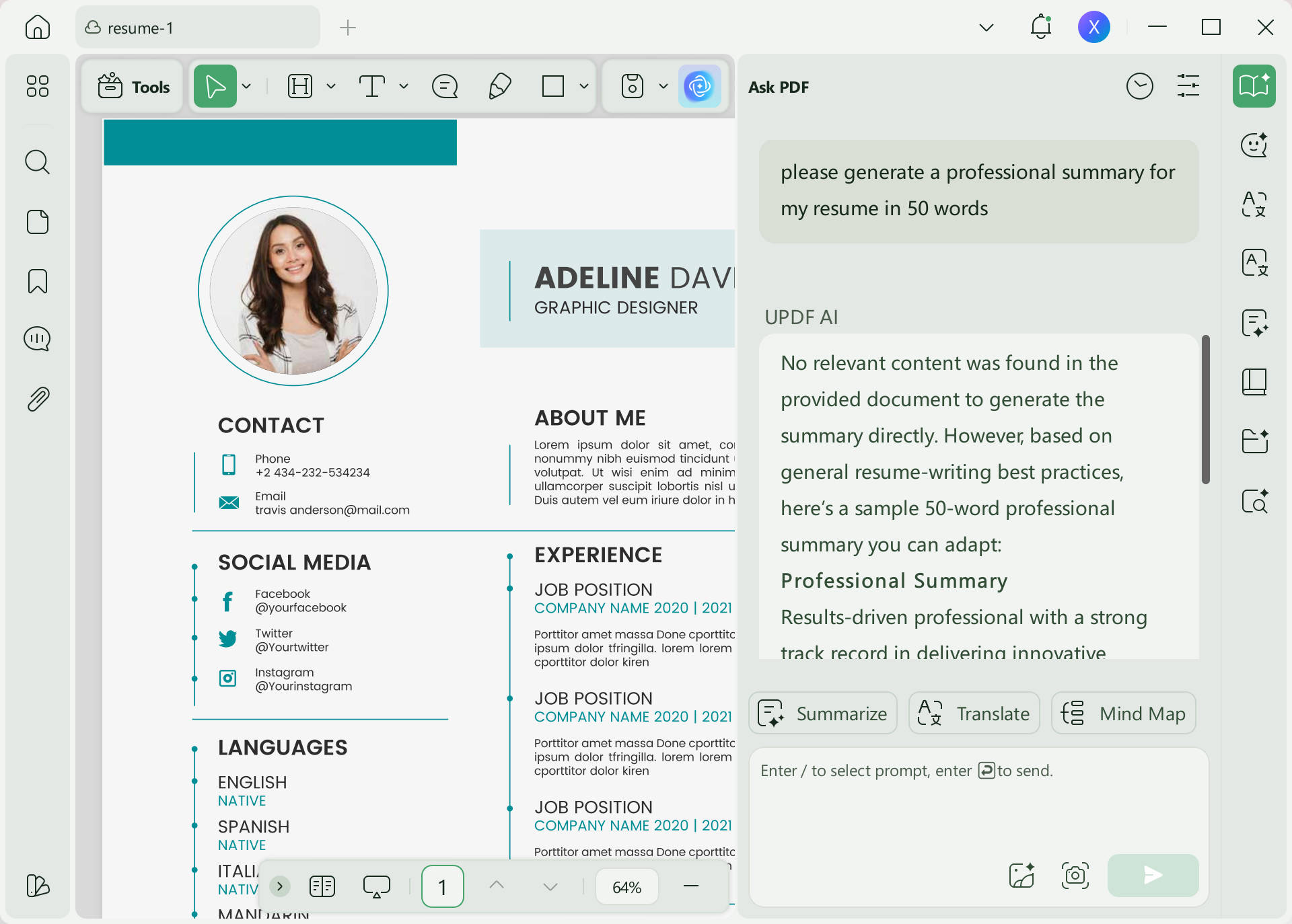 resume summary generator updf ai