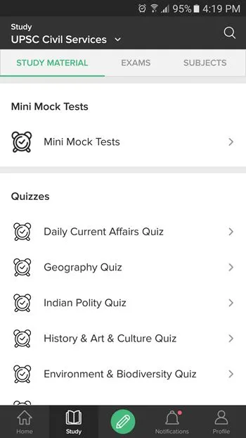 exam preparation app grade up study tab