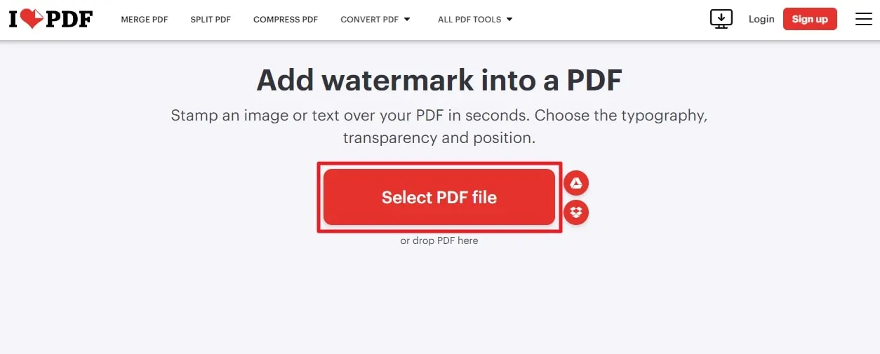 add watermark to pdf online upload pdf file in ilovepdf